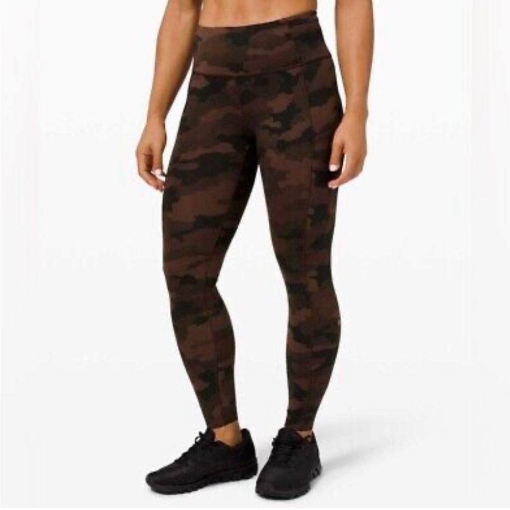 Lululemon fast and free tight camo brown earth